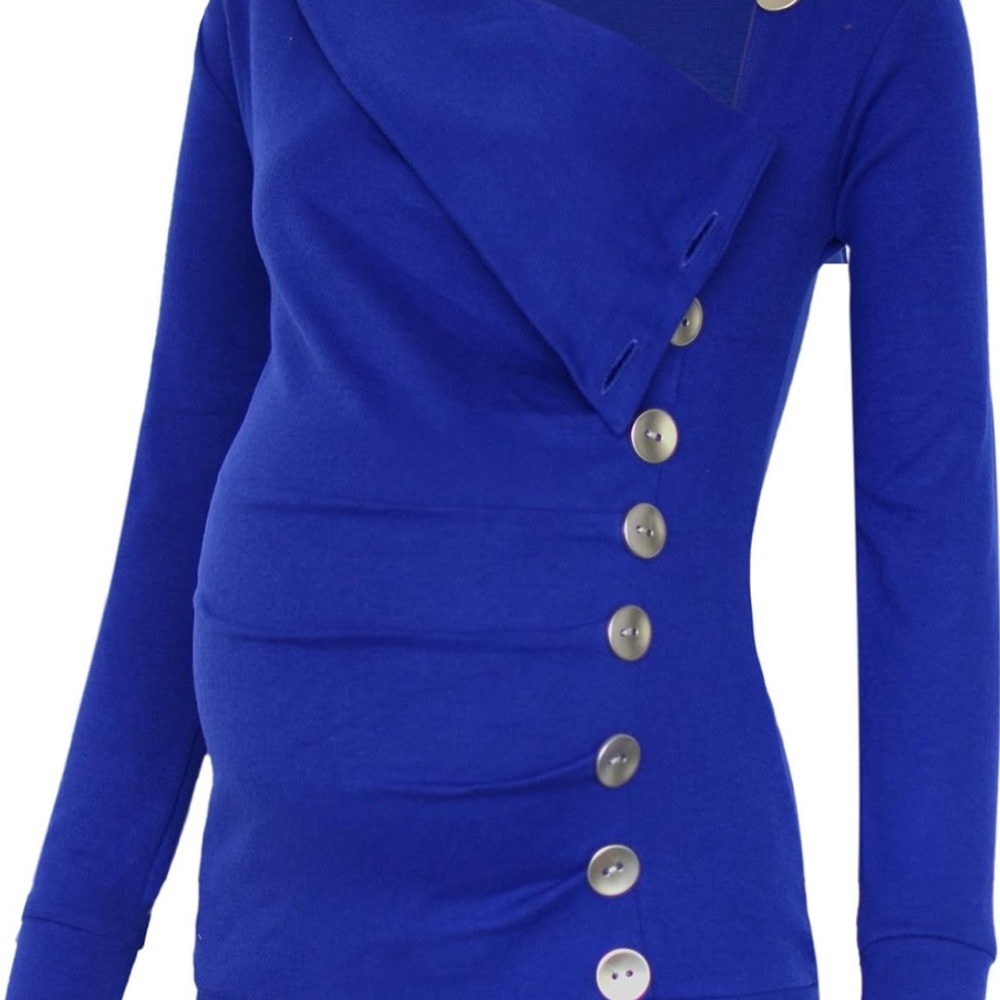 Women's Long Sleeve Cowl Neck Buttons Maternity Tunic Top Royal Blue, Small - Picture 3 of 5